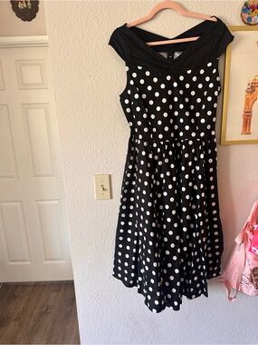 Orchid Bloom Size 12 Fit and Flare Dress Black Polka Dot NWT
